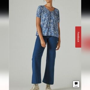 Lucky Brand Light Blue Floral Peasant Top With Tassels. Sz L